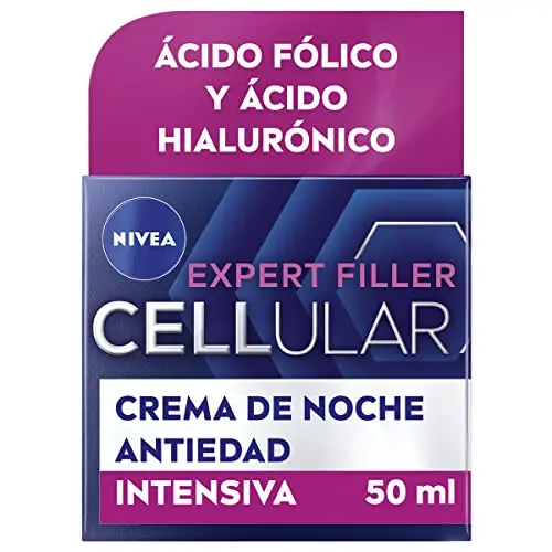 NIVEA Cellular Expert Filler - Crema de Noche - Antiarrugas - Efecto Rellenador 24h - Con Ácido Hialurónico y Ácido Fólico - Crema Antiedad - Extra Firmeza - Todo Tipo de Pieles - 50 ml