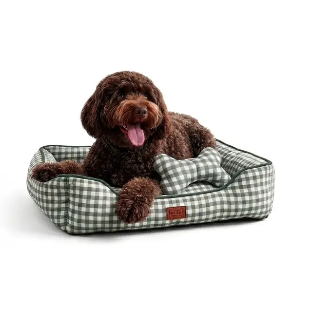 PESK Cama Perros Medianos 67x57x18cm con Hueso de Juguete, Acolchada Relleno de Fibras, Cama Perro Pequeño Lavable, Resistente Mordeduras, Camas Perros Medianos Antideslizante, Dog Bed (Verde Talla M)