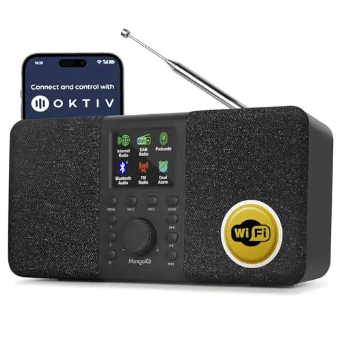 SR20 Radio por Internet con WiFi,Radio Dab Portátil con Altavoz Bluetooth,Reproductor de Podcast,FM,Radios de Cocina de Red y Batería,Sonido Estéreo,Pantalla a Color,Doble Alarma-Negras