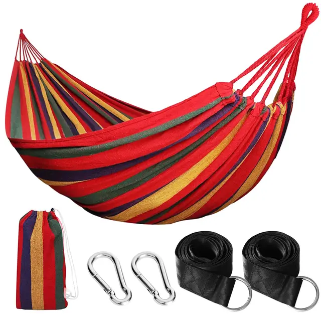 Hamaca de Camping Exterior, Hamaca Doble 200x150cm, Capacidad de Carga 250 kg, con Bolsa de Almacenamiento, Cintas de Nylon y Mosquetones, para Camping, Jardín, Playa, Interior, Balcón, Viaje