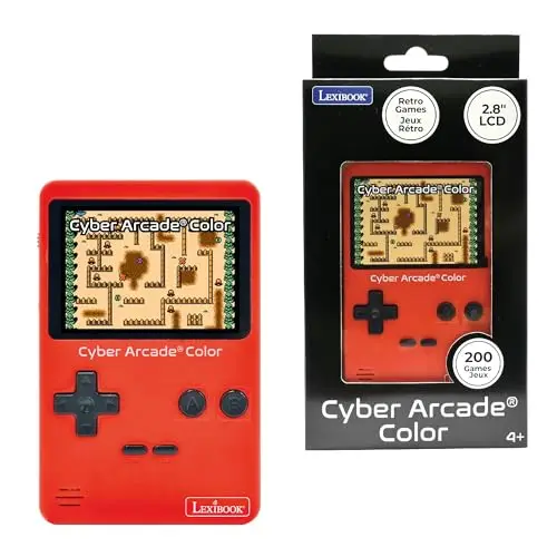Lexibook, Cyber Arcade® Color, Consola de Juegos Retro portátil, 200 Juegos de acción, Deporte, Carreras, lógica y más, Pantalla LCD a Color de 2,8", Rojo, JL2389LXB