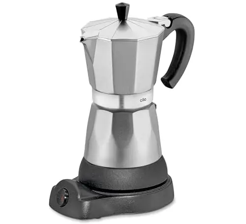 Cilio 273700 Classico - Cafetera eléctrica (6 tazas), diseño de cafetera italiana, color plateado y negro