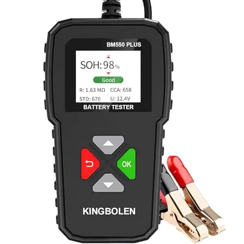 KINGBOLEN Comprobador de baterias de coche 24V/12V/6V, BM550 PLUS 2-220Ah 100-2000 CCA Pantalla LED arrancador baterias coches comprobador de pilas para coche apto para automóviles motocicleta ATV SUV