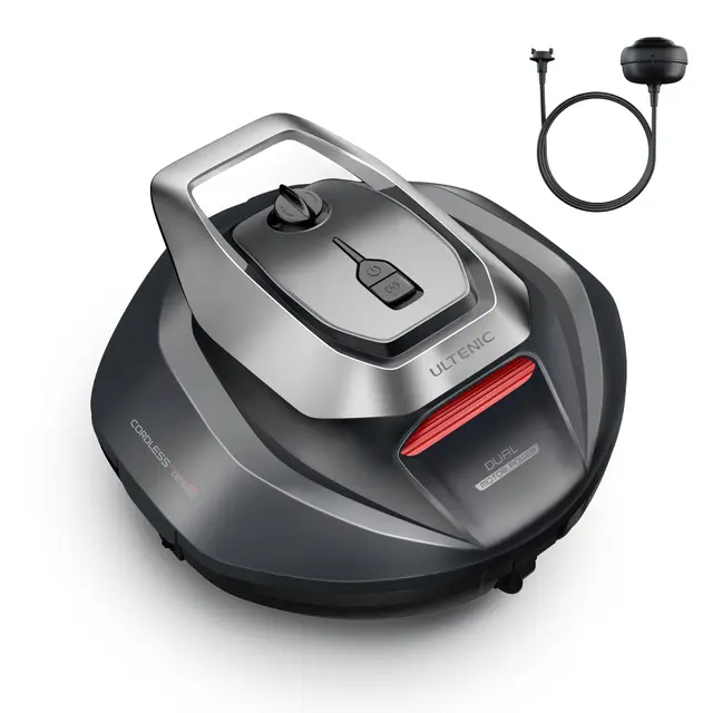 Ultenic Robot Limpiafondos Piscina, 90Min, 80m², Recogida sin Poste, Estacionamiento Automático, Aspirador Piscina Fondos sin Cable con 2 Motores, 5200mAh, para Piscina Elevada y Enterrada