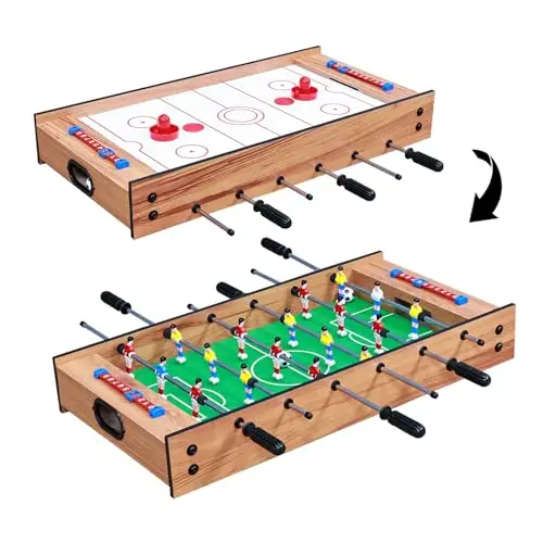 Mesa de juego múltiple, 2 en 1, mini mesa de juego de fútbol con hockey deslizante, mesa de juego de futbolín de madera para la familia