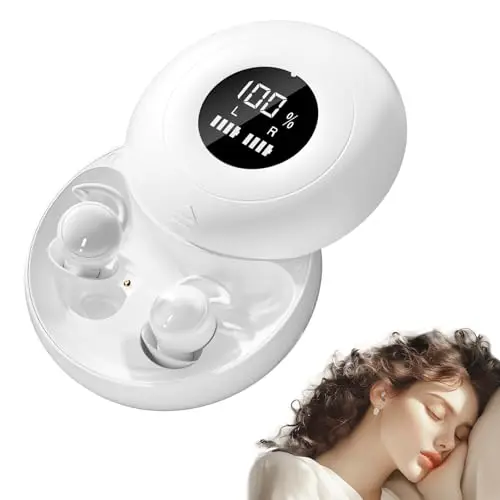 Auriculares para Dormir, Mini Auriculares para Dormir, inalámbricos Bluetooth 6.0, Silicona líquida, para Dormir de Lado, indicador de Potencia para Entrenar, Trabajar, Viajar (Blanco)
