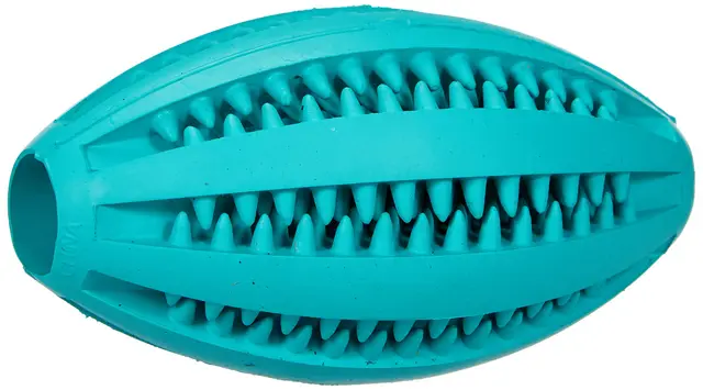 TRIXIE – Pelota Rugby Denta Fun para Perros, 11 cm, Caucho Natural con Aroma a Menta, Ideal para Masticar y Cuidado Dental, Apta para Todas las Razas