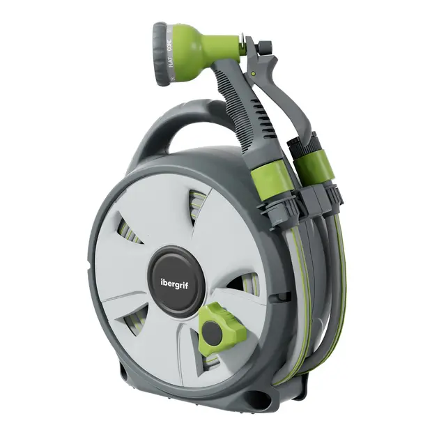 Ibegrif M22220, Enrollador de manguera de jardín, Portamangueras 10 m, Gris/Verde