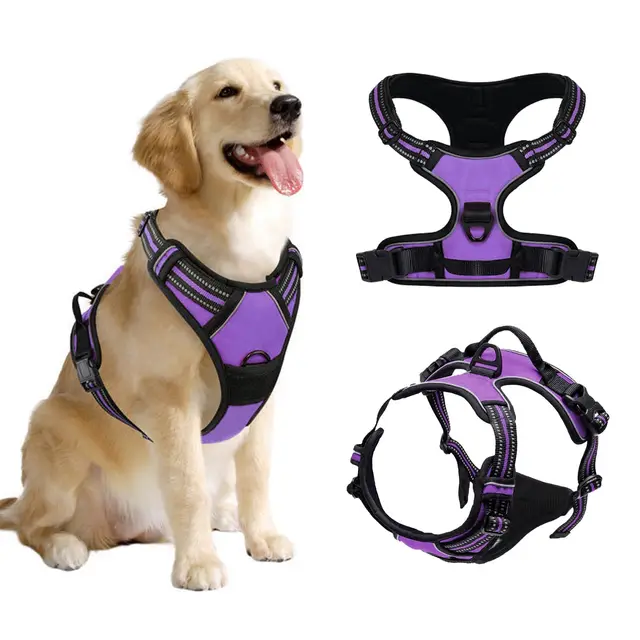 Arnes DKDDSSS Perro Arnés Pecho Antitirones, Mediano Ajustable, Transpirable con Cinta Reflectante, Púrpura M