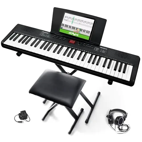Alesis Melody 61 Teclado Piano Eléctrico para Principiantes con 61 Teclas, Altavoces, Soporte, Banqueta, Auriculares, 300 Sonidos y Lecciones de Música