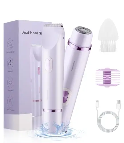 Afeitadora Mujer, 2 in 1 USB Recargable Eléctrico Depiladora,Recortadora Mujer Zona Intima Uso en Seco y en Mojad,Depiladoras faciales,flawless depiladora facial para Cara,Axila,Pierna,Bikini