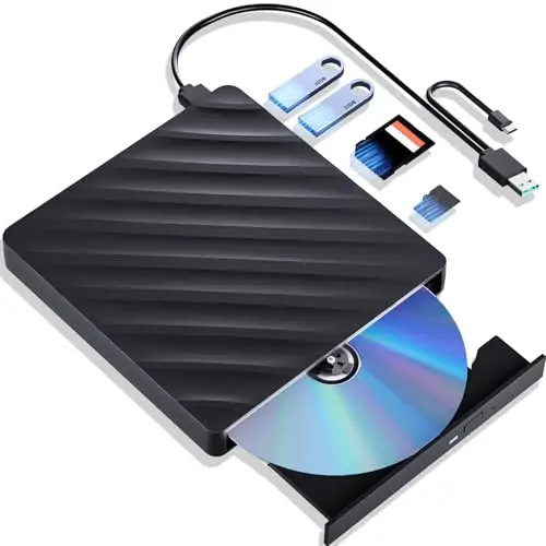 Wbacon Unidad Blu Ray externa, reproductor Blu Ray portátil 5 en 1 con USB 3.0 tipo C, grabadora de CD y DVD, grabadora Blu Ray 3D con puerto SD/TF, unidad Blu Ray compatible con Windows Laptop
