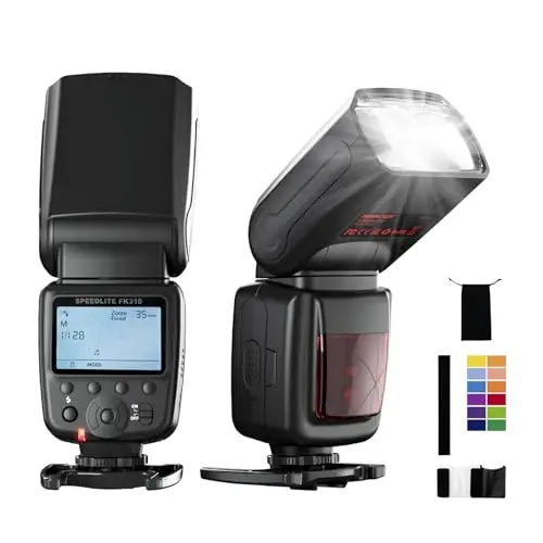PHOTOOLEX LCD Flash Speedlite para Canon Nikon Sony Panasonic Olympus Fujifilm Pentax Sigma Minolta Leica y Otras cámaras SLr Digital dslr Rollo SLR y Cámaras Digitales con Zapata de Contacto Singular