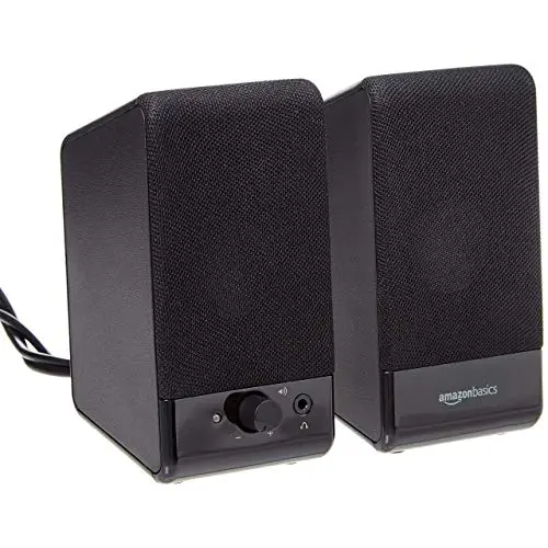 Amazon Basics Altavoces para ordenador de sobremesa o portátil con cable USB, Negro, 13.4 cm