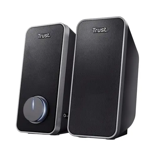Trust 20179 Arys Sistema de Altavoces PC 2.0 Estéreo, 28 W, Alimentación USB, Set de Altavoces para Ordenador, Portátil, Smartphone, Tablet, Negro, Jack 3.5 mm