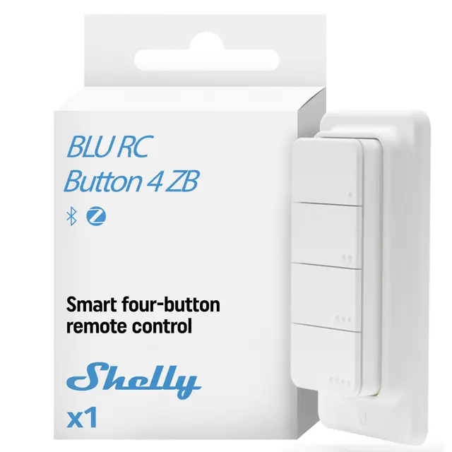 Shelly BLU RC Button 4 – Botón de control Bluetooth y Zigbee para domótica, Control de dispositivos y escenas inteligentes, Multiclíc, Batería de hasta 2 años, Compatible con Home Assistant
