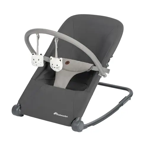 Bebeconfort Aster, Hamaca Bebé, 0–2 años, Ligera (2,7 kg), Portátil, Ultracompacto Plegable, Respaldo Regulable, Arco de Juguetes Extraíble, Arnés de 3 puntos, Modo Fijo, Tinted Graphite