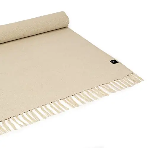 Yoga Studio Alfombra orgánica de yoga – 196 cm x 70 cm con borlas, alfombra de yoga de algodón para meditación, relajación y yoga caliente