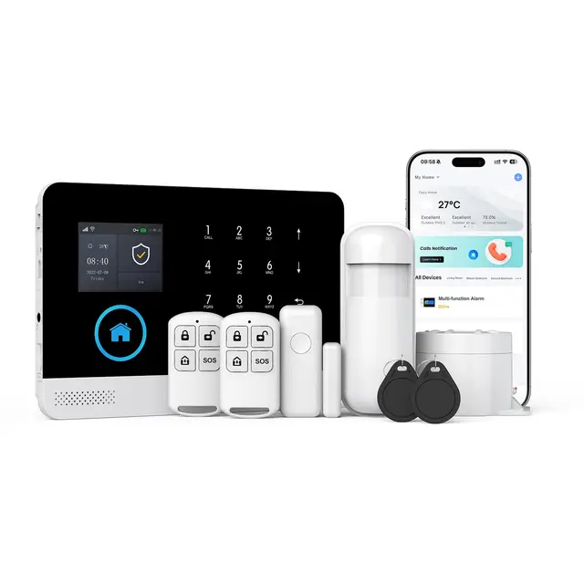 PGST Sistema de Alarma 2G gsm WiFi, Compatible con Control Remoto, Kit de Seguridad para el Hogar con Smart Life App 8Piezas, Sistema antirrobo Inalámbrico 120DB, Compatible con Alexa, Google Home