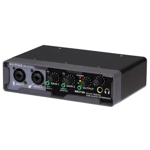 BOMGE Interfaz de audio USB (24 bits/192 kHz) con XLR, alimentación fantasma, monitoreo directo, bucle trasero para grabación de PC, transmisión, guitarrista, vocalista y podcasting