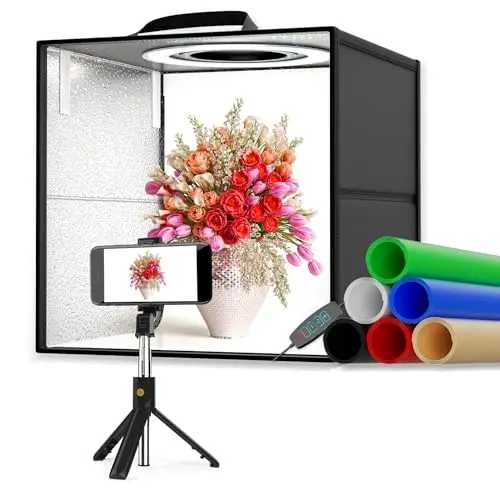 Sunowl Caja De Luz Fotografía,Portátil Caja de Luces Fotografía Profesional 120 Luces LED,Kit Iluminación Fotografía de 6 Láminas de Fondo de PVC(30X30X30CM)
