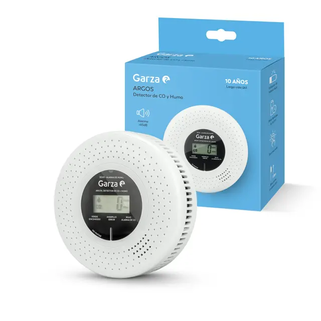 Garza - Detector Combinado de Humo y Monóxido de Carbono, Sensor Fotoeléctrico + Sensor Electroquímico de CO, Alarma Dual, Instalación en Techo, Protección Total para el Hogar