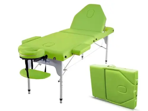 QUIRUMED Camilla de Masaje Plegable de Aluminio Elite, 186 x 66 cm, Color Verde, Mesa de Masaje, Polipiel, Acolchado Alta Densidad, Ligera, Regulable en Altura