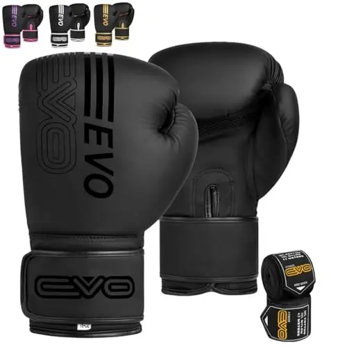 EVO Fitness Guantes Boxeo Hombre Mujer MMA Muay Thai Artes Marciales Kick Boxing Entrenamiento De Sparring Lucha Guantes De Boxeo Saco De Boxeo Guantillas Karate con Vendas