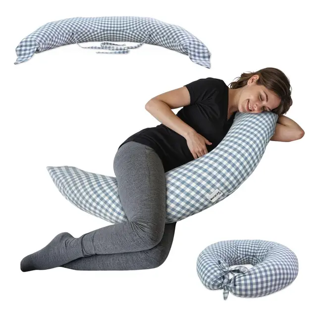 Mobiclinic®, Cojín de Lactancia y Embarazo XXL, 3 en 1, Funda 100% Algodón, 150 Cm, Cintas Ajustables, Multifunción, Aura, Desenfundable y Lavable, Multiposición, Estampado Vichy