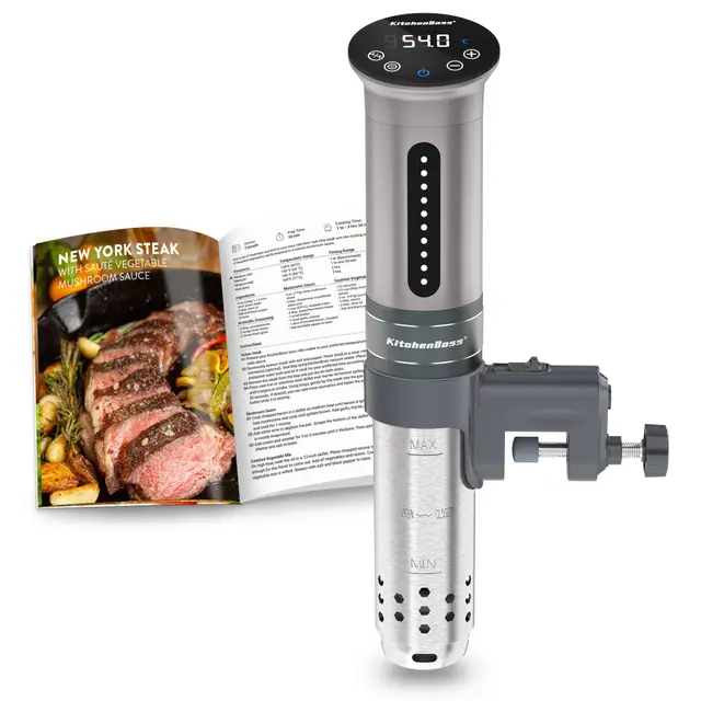 KitchenBoss Sous Vide Roner Cocina Baja Temperatura 1100W Inmersión a Prueba de Agua IPX7 Circuladores Control de Temperatura de Precisión