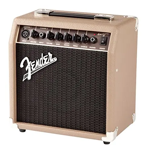 Fender Acoustasonic 15, Amplificador Combo para Guitarra Acústica, 15W, Color Marrón, Entrada Doble (Micrófono + Guitarra), Óptimo para Cantautores