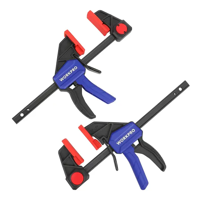 WORKPRO 2 Piezas Sargento de Barra 150 mm, Abrazadera de Barra, Set de Sargentos para Carpintería Madera, Fuerza de Sujeción 68 kg, Acero y Nylon para una Fijación Precisa