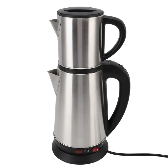 Conjunto de hervidor eléctrico turco de 1800W, Conjunto de tetera turca de hervidor doble de 1L y 2L, Máquina de té de acero inoxidable con infusor desmontable (Enchufe europeo 220V)