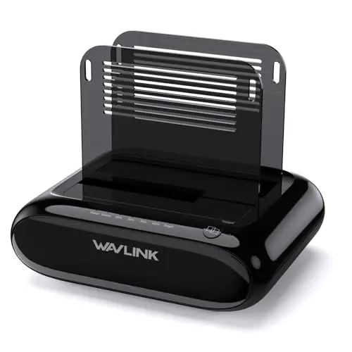 WAVLINK Doble bahía Estación de Acoplamiento para Disco Duro Externo Soporta 2x20TB, USB 3.0 a SATA I/II/III para 2.5 o 3.5in HDD, SSD con función de clonado Offline, soporta UASP SATA 5Gbps