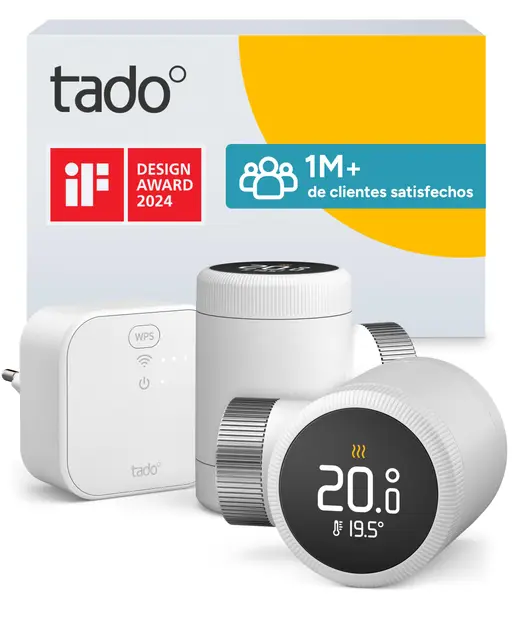 tado° Termostato de radiador inteligente tado° X, Starter Kit con Bridge X, aplicación y altavoz inteligente (Alexa, Siri, Google Assistant), instalación sencilla