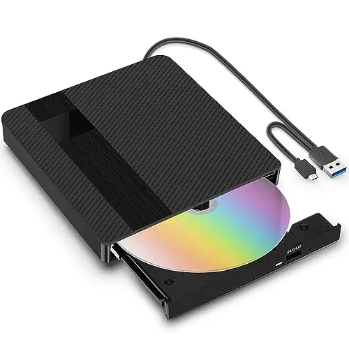Grabadora de Reproductor DVD Externa USB3.0 Tipo C Lector CD Externo Portátil Unidad de CD Externa Plug and Play Externa Drive para PC, Portátil, Mac OS, Windows 11/10/8/7/XP, Linux