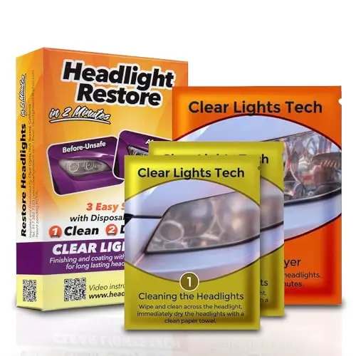 Clear Lights Tech Kit Restauración Faros Coche Sin Lijar – Toallitas Pulidoras para Faros Amarillentos, Opacos y Oxidados – Limpieza en 2 Minutos – Protección UV
