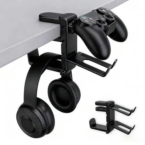 Soporte giratorio para auriculares con giro de 360°, soporte ajustable para auriculares debajo del escritorio, regalo del día de San Valentín, colgador universal para auriculares para juegos y oficina