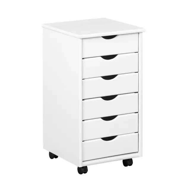 Cajonera con ruedas Inter Link de 6 cajones – Escritorio con ruedas, de madera maciza de pino, lacado en blanco, para la oficina y el teletrabajo – 35 x 40 x 65 cm – Modelo Simon