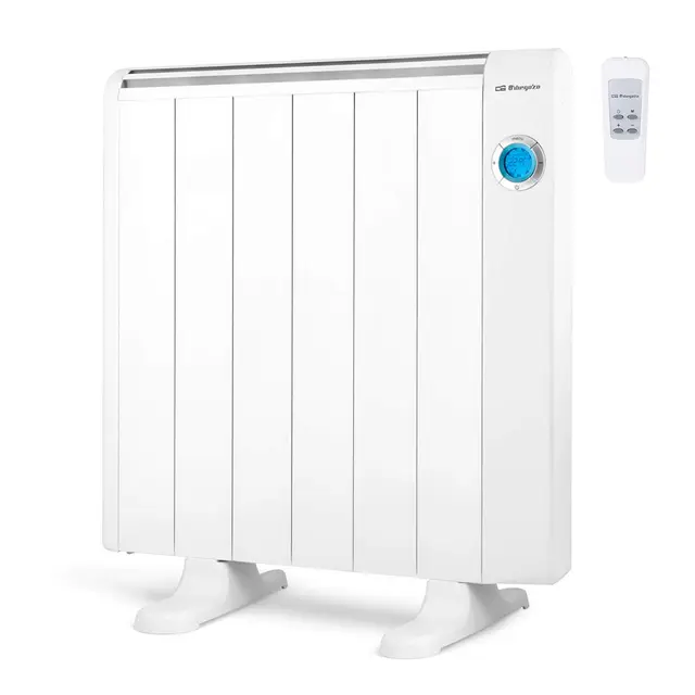 Orbegozo RRE 1010, Emisor térmico bajo consumo, 1000 W, 6 elementos reales, aluminio, mando a distancia, funcionamiento programable, botón de desconexión total, pared o pie, color blanco