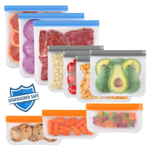 Lerine Set 10 Bolsas Reutilizables sin BPA (3 Galón, 4 Sándwich, 3 Snack)