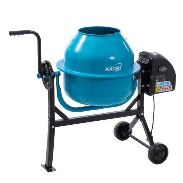KATSU Tools Hormigonera eléctrica 63L - 220W Máquina mezcladora de mortero de cemento portátil con ruedas, soporte y mango basculante, ideal para bricolaje y construcción, modelo 167340