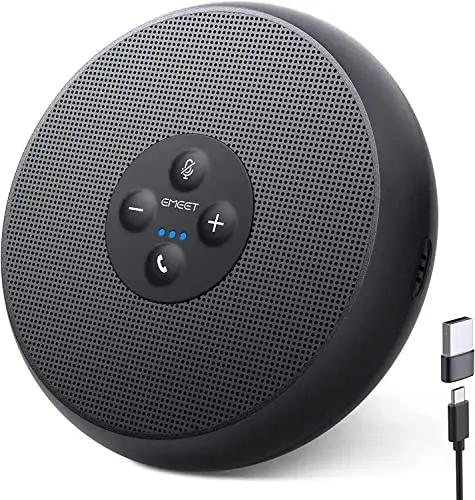 eMeet USB Conference Speaker - M1A PC Speakerphone with Noise Cancellation for 1-4 People, Speaker with 360° Dual Microphone, Plug and Play for Win/OS/Linux and Skype, Zoom, etc.