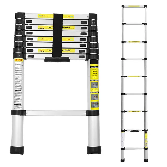 Escalera telescópica de aluminio, 2,6 m, extensible, multiusos de aluminio, telescópica, capacidad de carga 150 kg, escalera plegable para jardín, interiores y exteriores