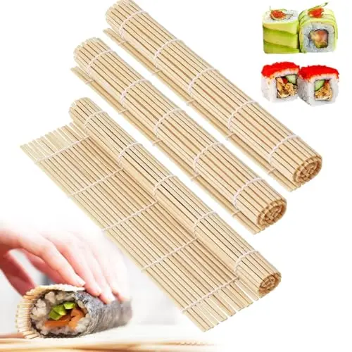 3 Piezas Esterilla de Bambú para Sushi 21 x 21 cm Kit de Sushi Reutilizable para Principiantes y Cocina