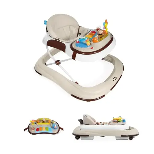 Ms - Andador Bebe con Base Antivuelco y Protector Marcos y puertas- Incluye Bandeja De Sonidos Y Juegos- Ruedas de silicona- Acabado en Mate