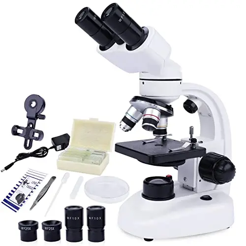 Microscopio Binocular para Niños y Adultos - Juego de Microscopio Junior 40x-1000x - Iluminación LED para luz Transmitida y Reflejada