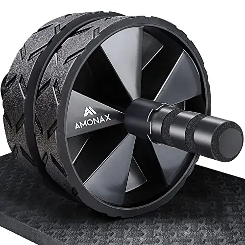 Amonax - Rodillo de rueda para abdominales con alfombrilla grande para ejercitar abdominales, doble rueda con modos de entrenamiento de fuerza dual en el gimnasio en casa