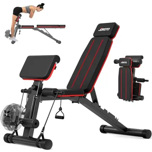 JOROTO Banco Musculación Ajustable, Banco de Musculación Plegable, 453KG de Carga, Banco de Musculación para Gimnasio en Casa, Entrenamiento de Cuerpo Entero, Silla Romana con Mancuernas