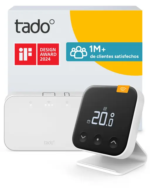 tado° Termostato Inteligente Cableado X - Kit de Inicio con base, para calderas de gas y bombas de calor (relé/OpenTherm). Control por app o altavoz inteligente (Alexa, Siri, Google Assistant)